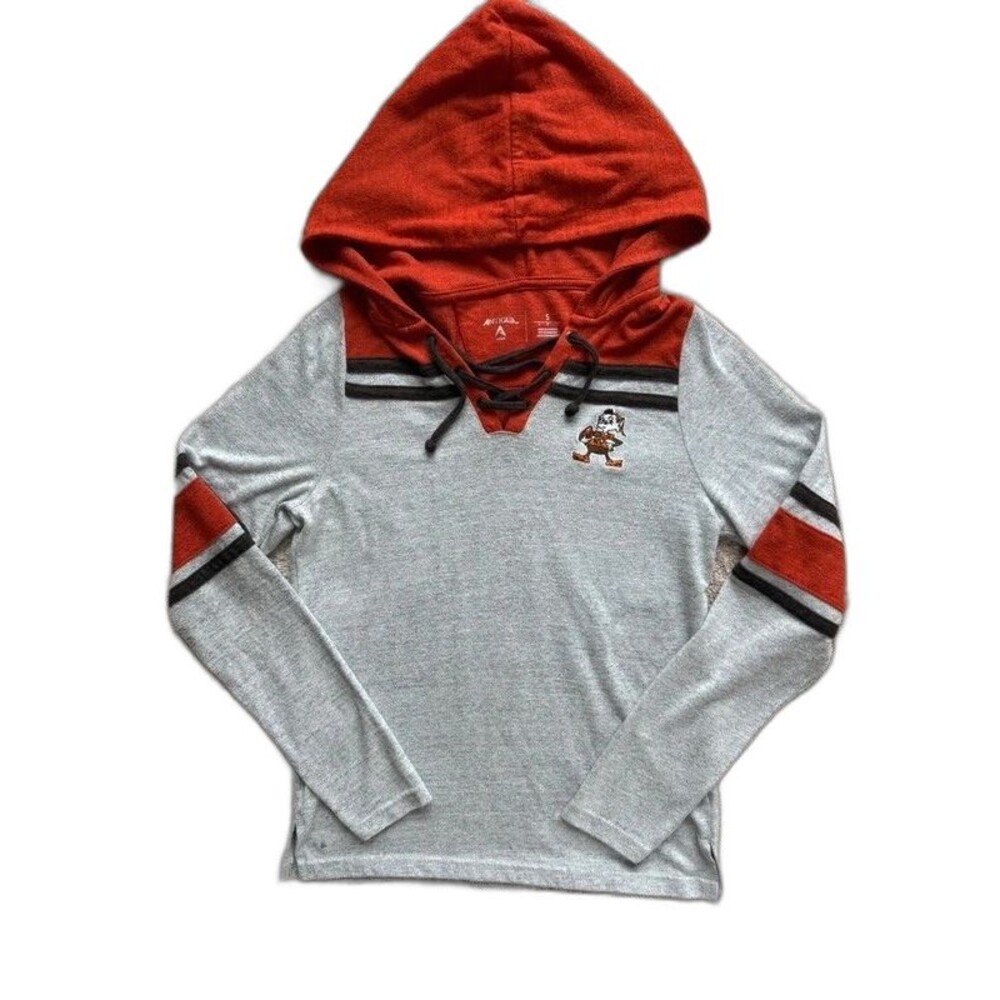 Antigua Cleveland Browns Lace Up Hoodie Womens Small Brownie Elf Gray NFL